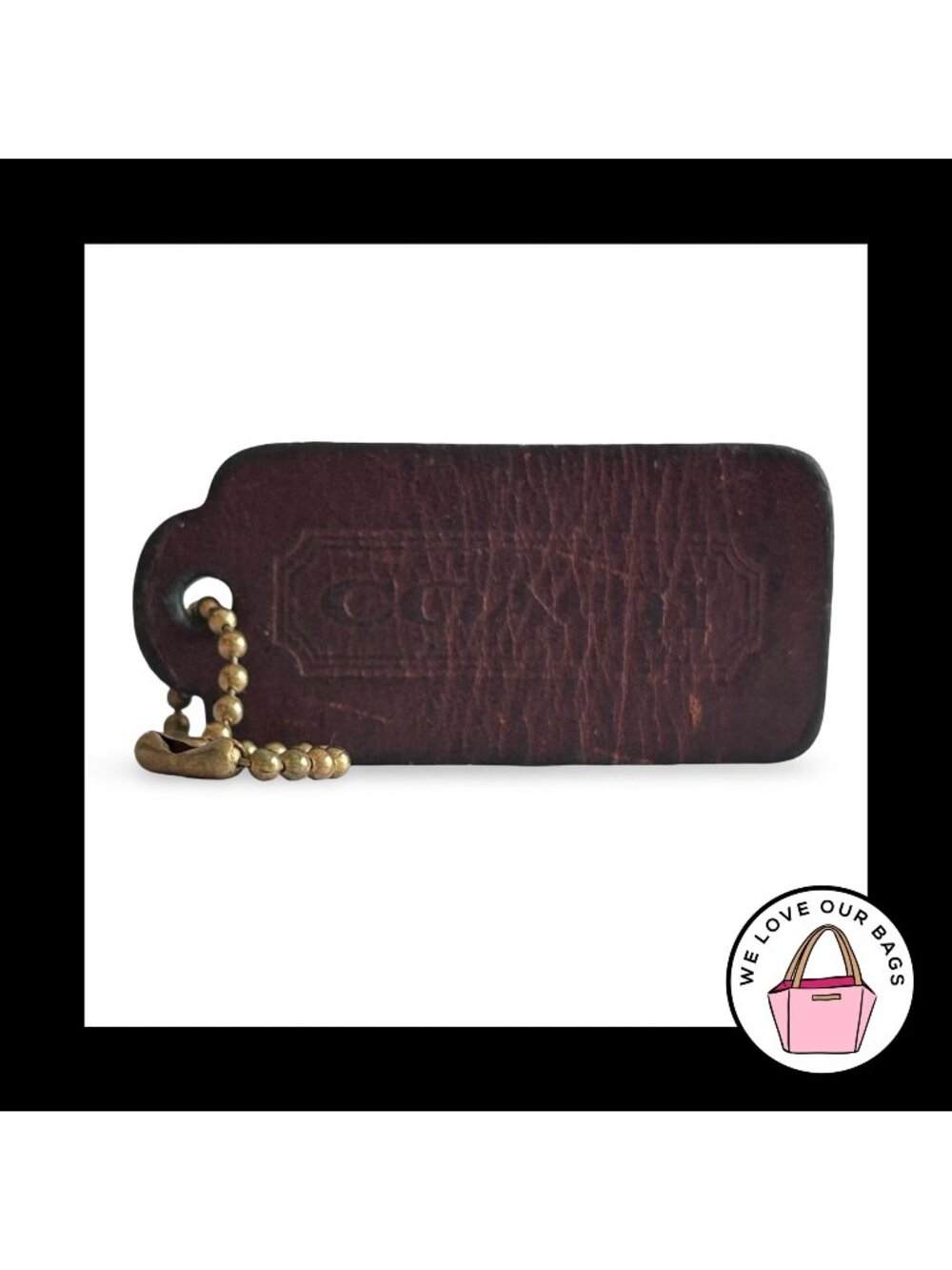 COACH VINTAGE One Sided Hang Tag Mahogany Brown Leather Bag Charm Keychain Fob